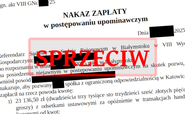 Grafika dekoracyjna porady: Sprzeciw od nakazu zapłaty w postępowaniu upominawczym